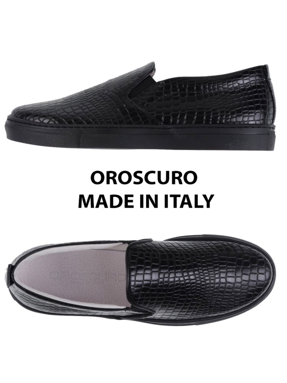 OROSCURO WOMEN NIB CROC EMBOSSED BLACK LEATHER SNEAKERS. MADE IN ITALY. 40 / 9.5